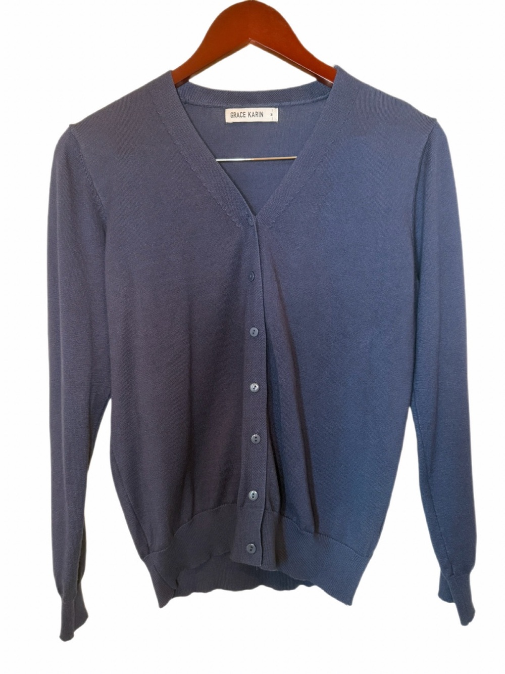Grace Karin Blue V-Neck Button Cardigan Sweater